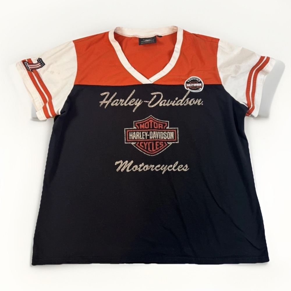 Harley Davidson Shirt Women's XL Black Racing Shirt with Embroidered Patches
